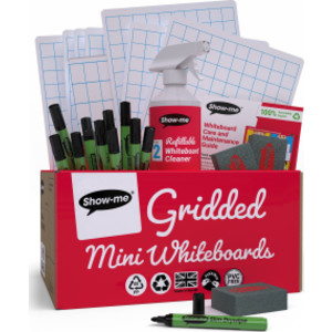 Classpack of 35 x Gridded/Plain 8" x 12" Lapboards, with Pens, Erasers, Cleaner