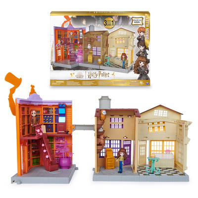 Wizarding World Harry Potter, Magical Minis Diagon Alley 3-in-1 Playset with Lights & Sounds, 2 Figures, 21 Accessories, Kids Toys for Ages 6 and up