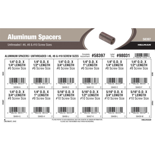 Unthreaded Aluminum Spacers Assortment (#6, #8 & #10 Screw Sizes)