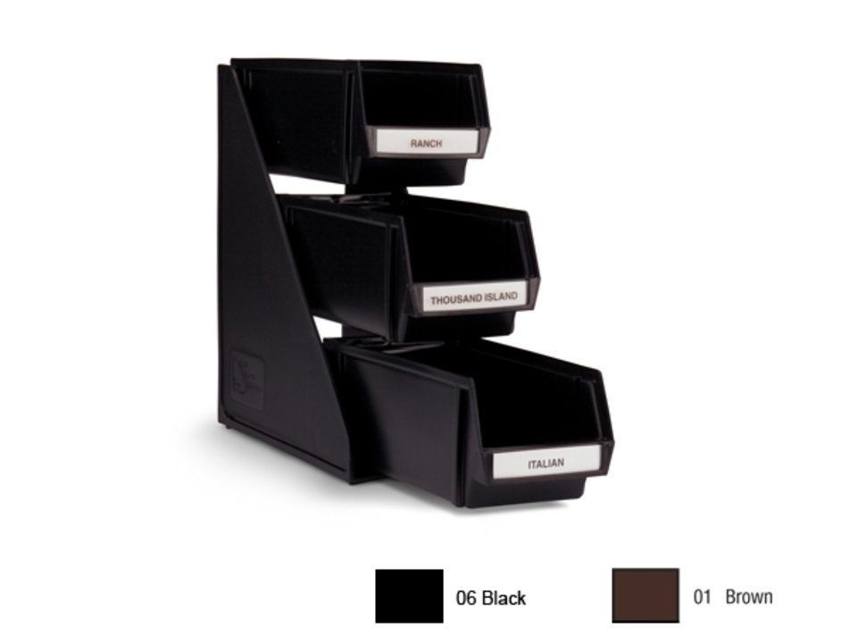 Three-tier self-serve dispenser system set with 11 ¼-inch bins in brown