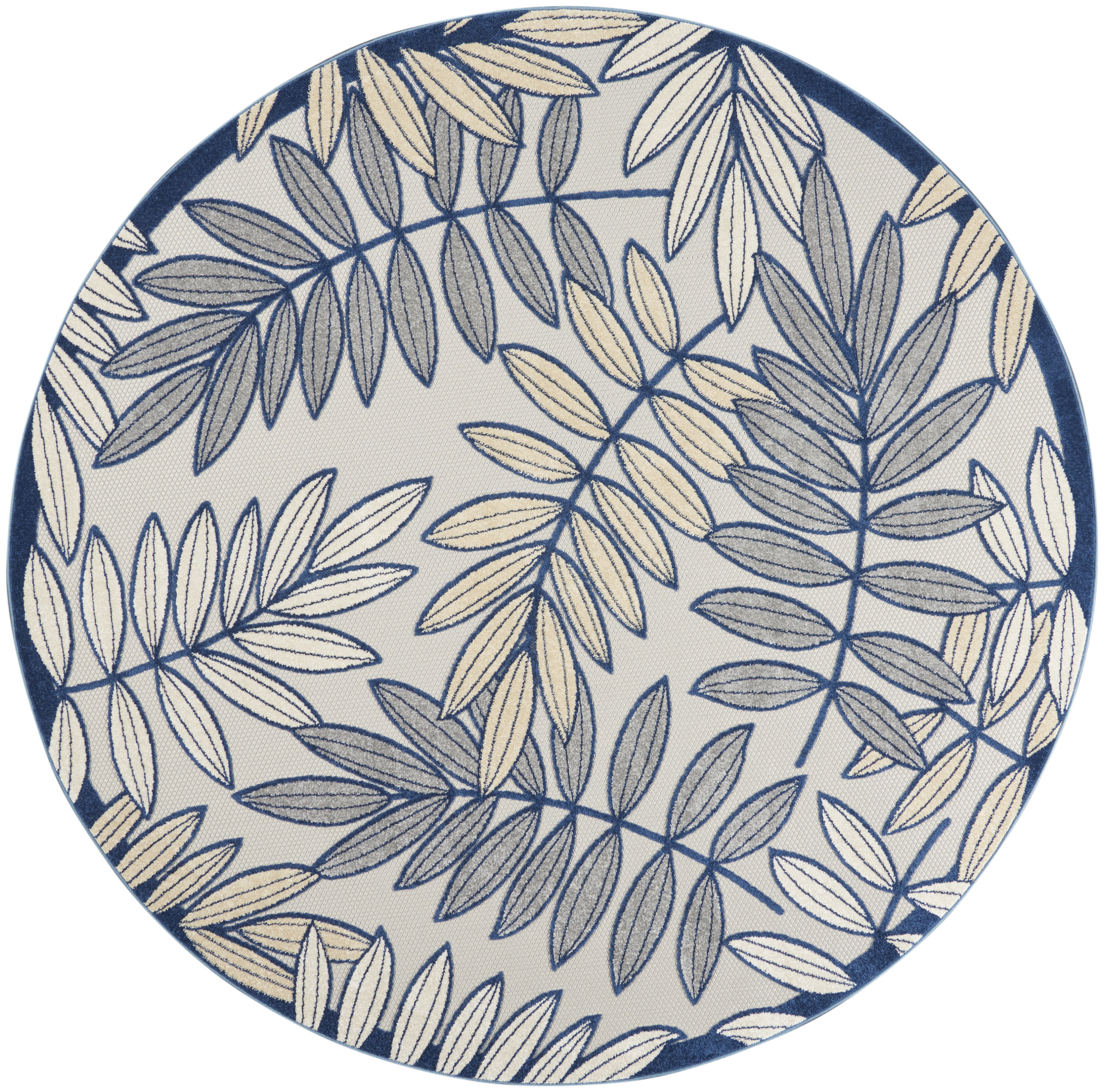 Nourison Aloha 7'10" x Round Ivory Navy Tropical Rug