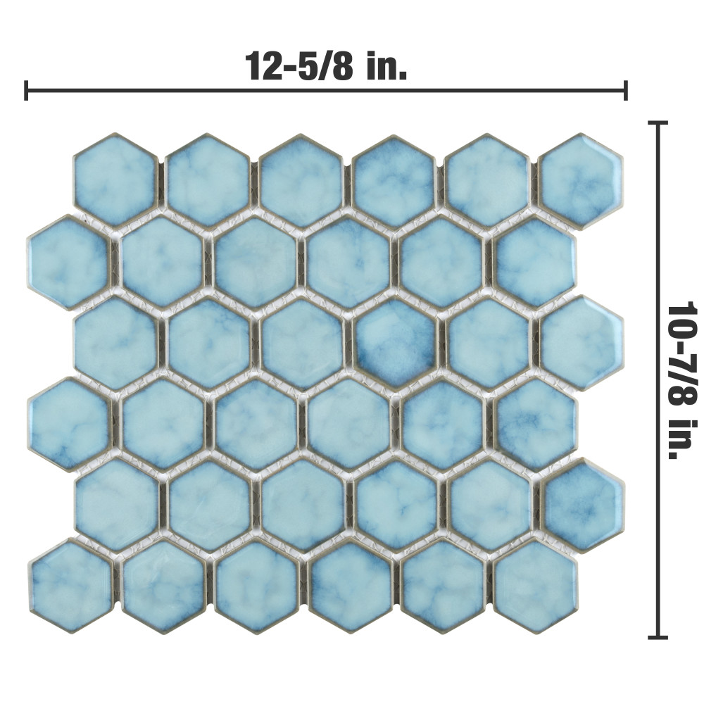 Hudson Due 2″ Hex Marine 10-7/8 in. x 12-5/8 in. Porcelain Mosaic Tile