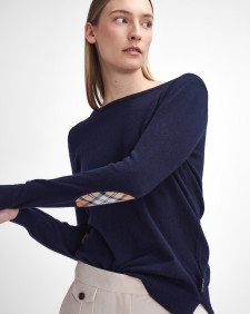 Pendle Crew Neck Jumper Navy-Hessian Tartan