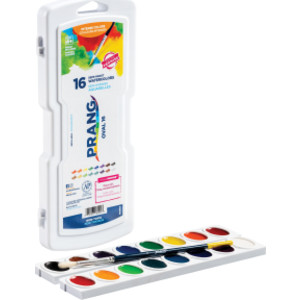 Semi-Moist Watercolor Paint Set, 16-Color Oval Pan with Brush
