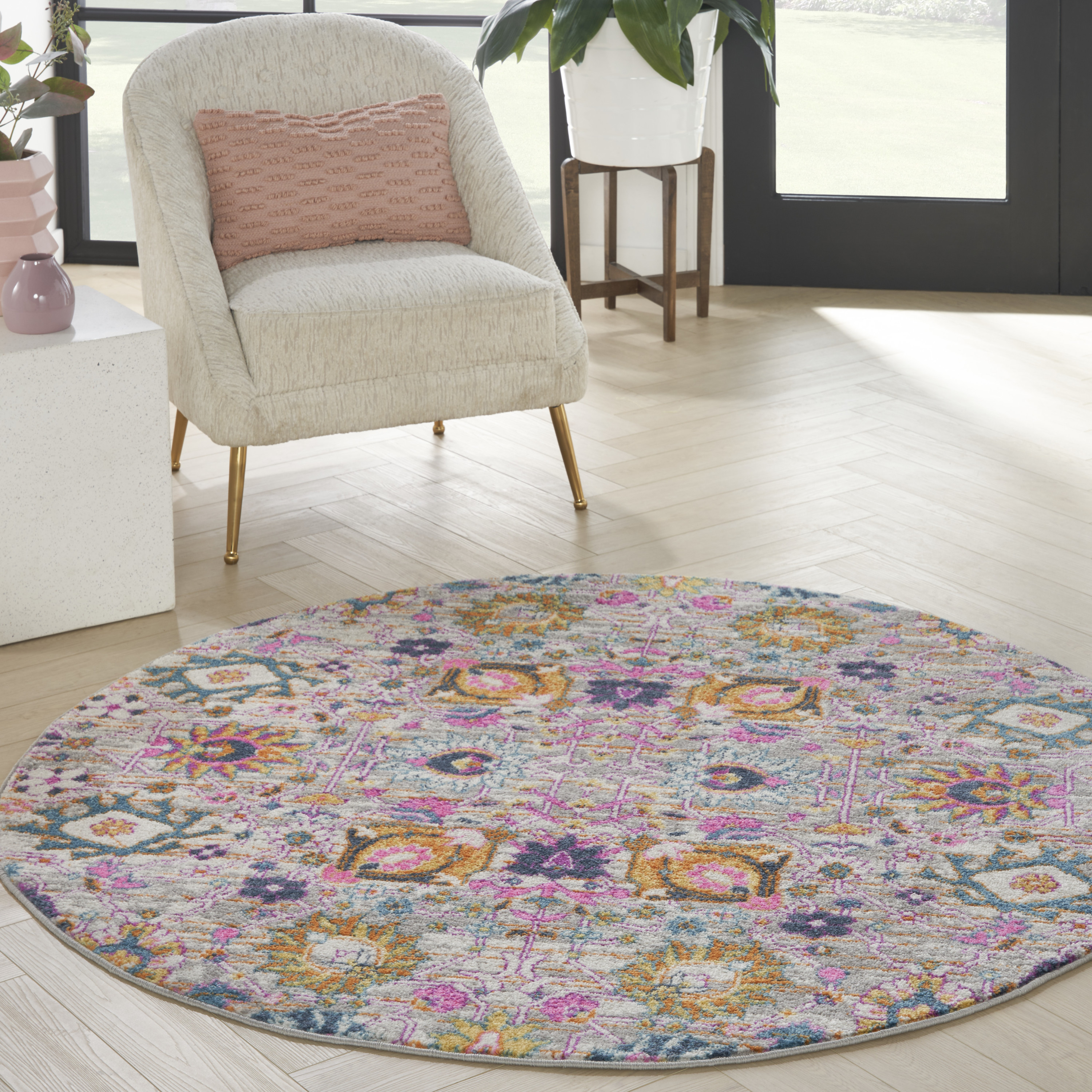 Nourison Passion 5' x Round Silver Bohemian Indoor Rug