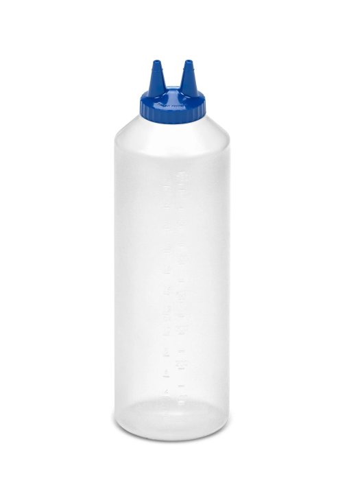 Dispensador a presión doble transparente de 710 ml con tapa azul