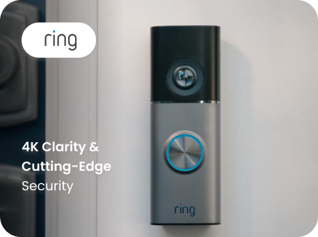 Ring doorbell pictured with the text '4K Clarity & Cutting-Edge Security'