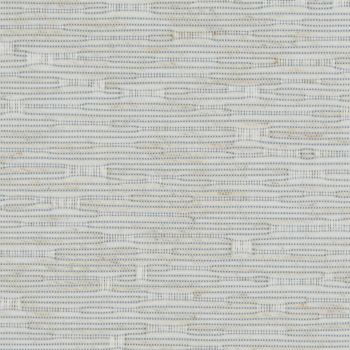 Handwoven pale beige fabric with thin blue horizontal stripes and elongated oval stitch motifs, creating a textured, interlaced pattern in a close-up, evenly lit view.
