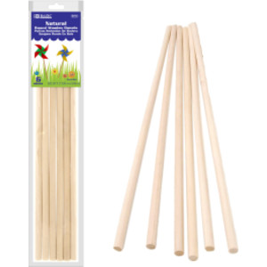 Round Natural Wooden Dowel, 3/8" x 12", Pack of 6