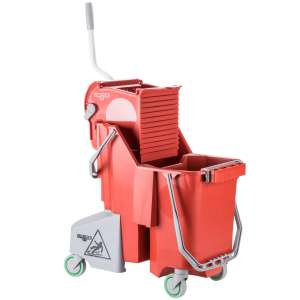 Unger, SmartColor, 32qt, Mop Bucket w/ Sidepress Wringer and Drain, Red