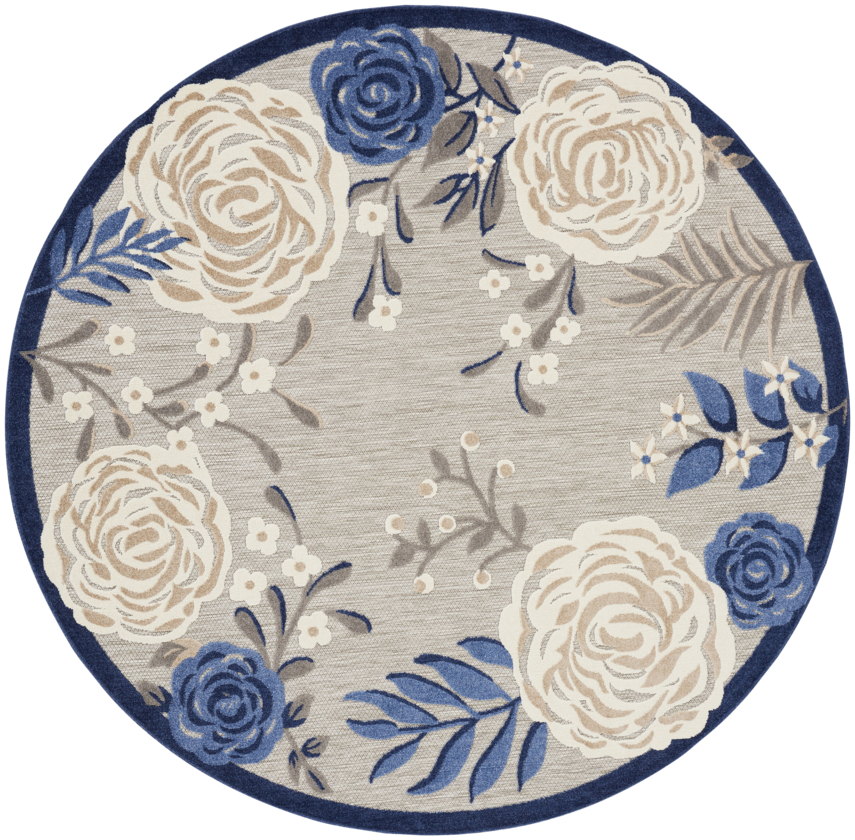 Nourison Aloha 7'10" x Round Blue Grey Contemporary Rug