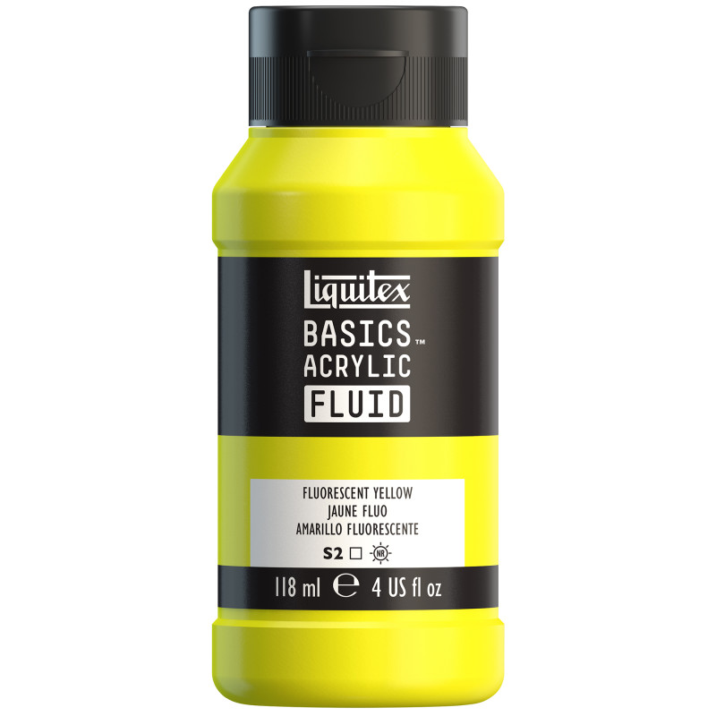 BASICS Acrylic Fluid, 118 mL Bottle, Fluorescent Yellow