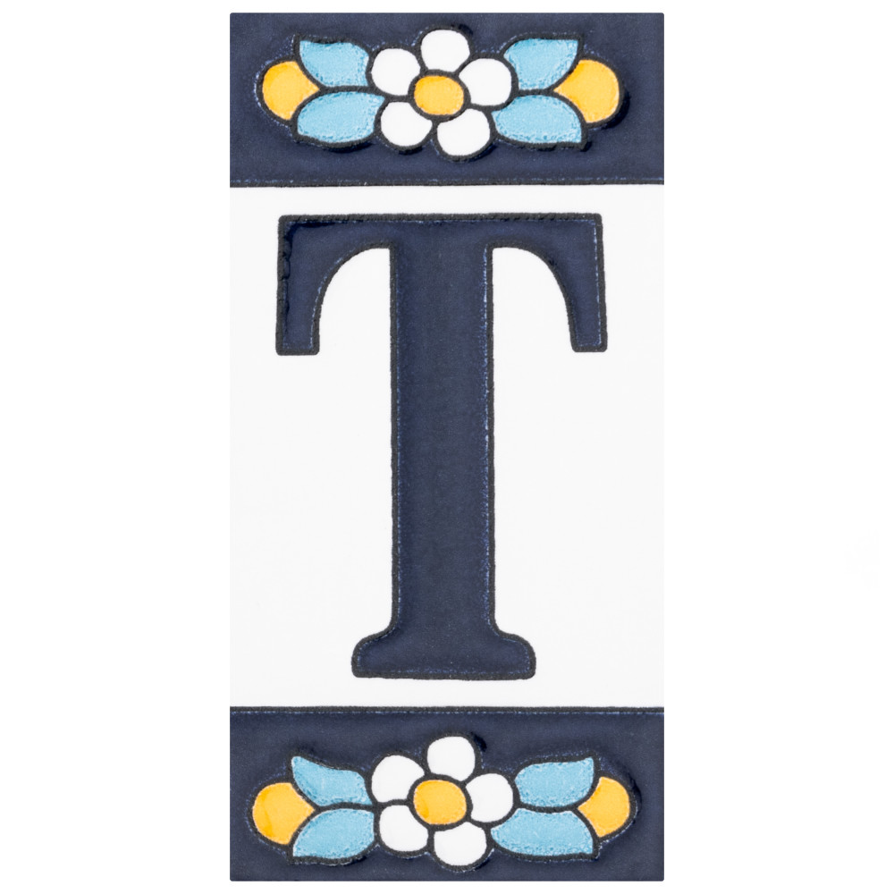 Sevillano Flora Address Letters T 2-1/8 in. x 4-3/8 in. Ceramic Wall Trim