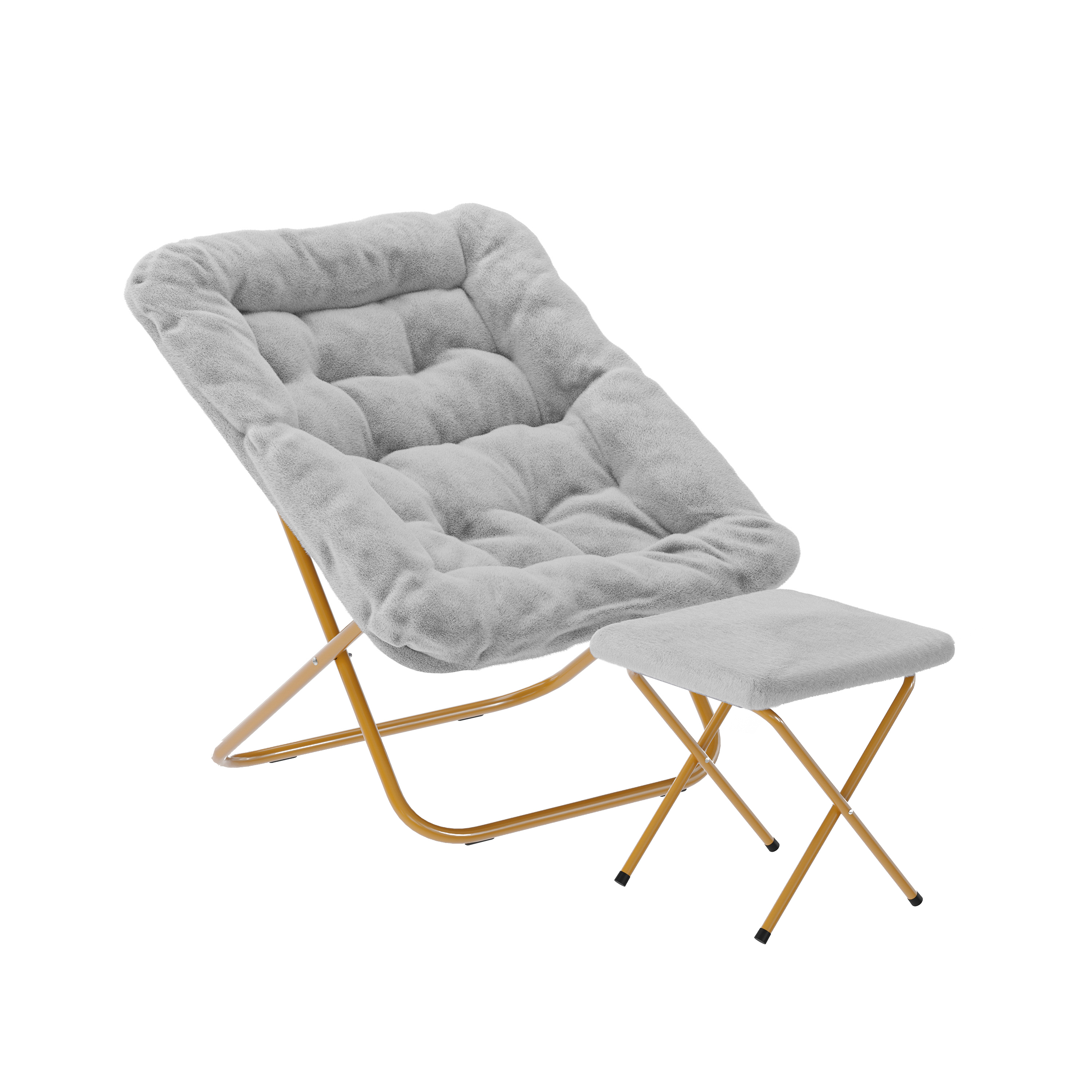 Archer 28" Oversized Portable Faux Fur Folding Saucer Chair with Folding Otto... - Picture 14 of 49