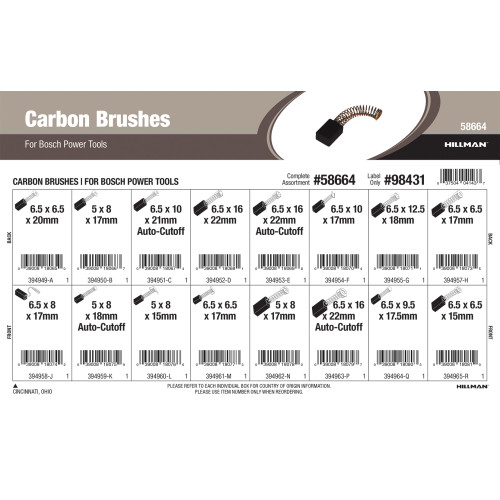 Metric Carbon Brushes Assortment (For Bosch Power Tools)