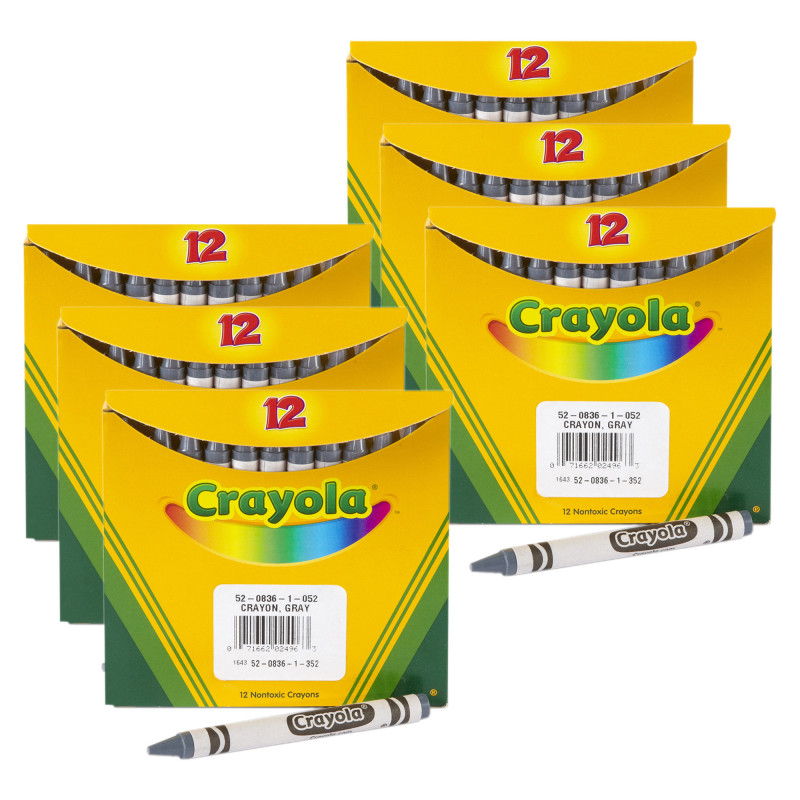 Bulk Crayons, Regular Size, Gray, 12 Per Pack, 6 Packs