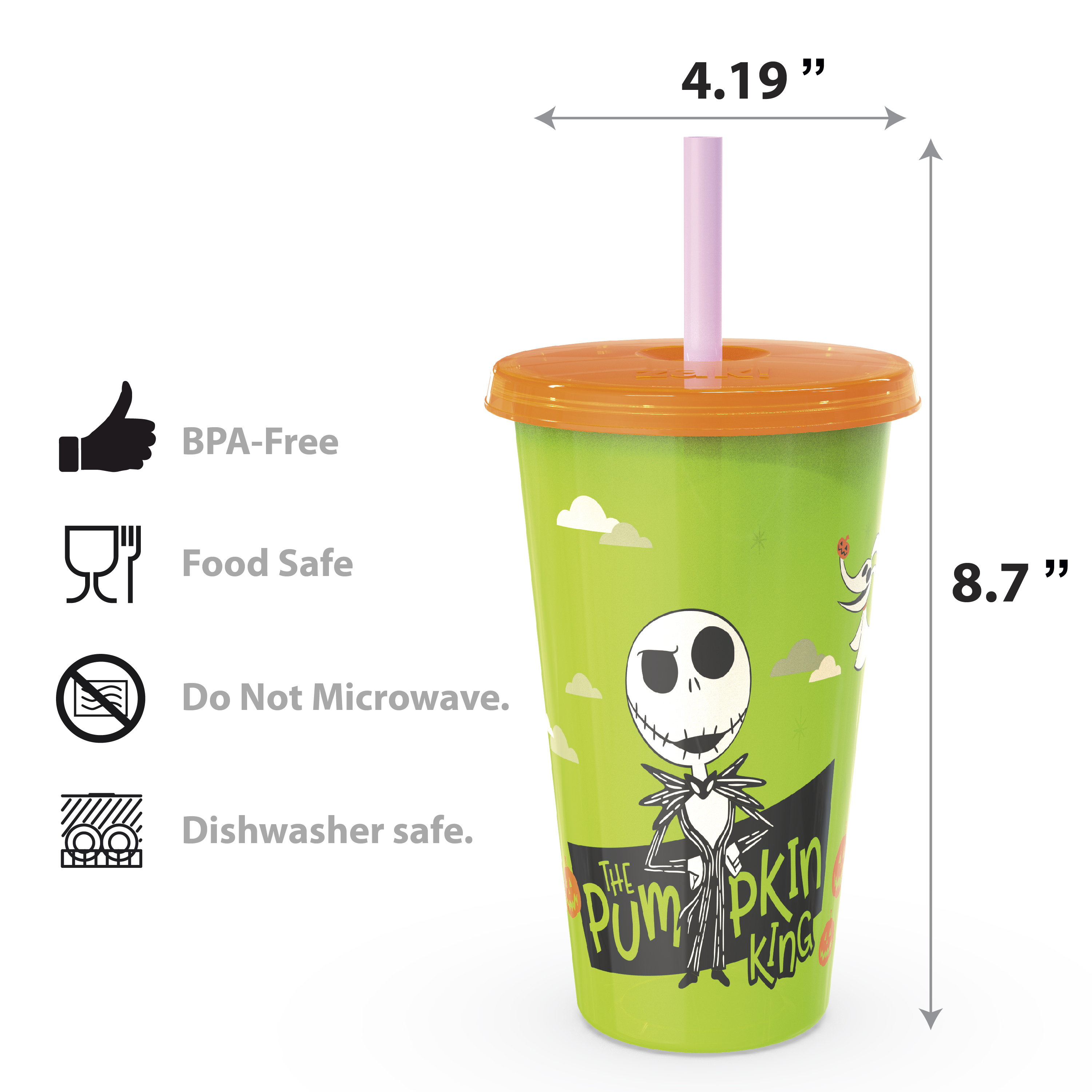 The Nightmare Before Christmas 24 ounce Reusable Plastic Kids Tumbler, Jack Skellington, Oogie Boogie & Zero, 4-piece set slideshow image 3 The Nightmare Before Christmas 24 ounce Reusable Plastic Kids Tumbler, Jack Skellington, Oogie Boogie & Zero, 4-piece set slideshow image 3