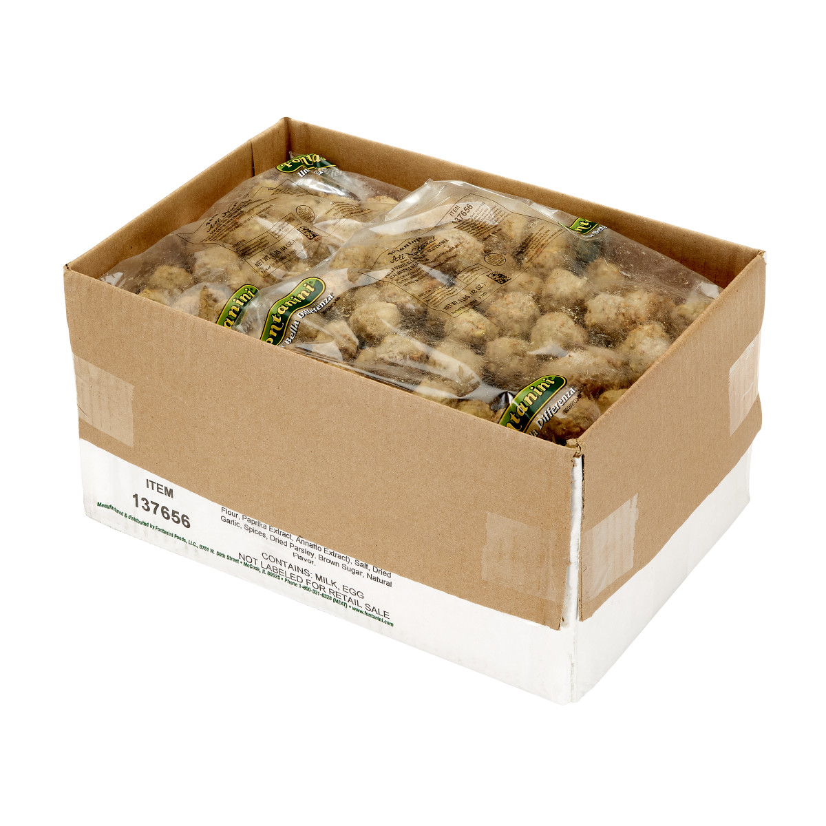 FONTANINI(r) Meatball, All Natural, Gluten Free, Cooked, 1/2 oz, 5/3 lb . C1RM - Front Right Open Case (Hi Res)