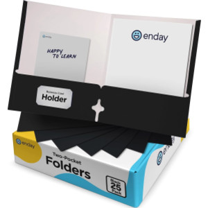 Two-Pocket Paper Folders, Letter Size, Black, 25 Pack