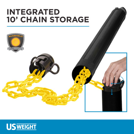 ChainBoss Stanchion - Black Fillable with Yellow Chain with LED Lights 5
