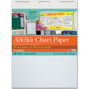 Heavy Duty Anchor Chart Paper, Non-Adhesive, White, Unruled 27" x 34", 25 Sheets