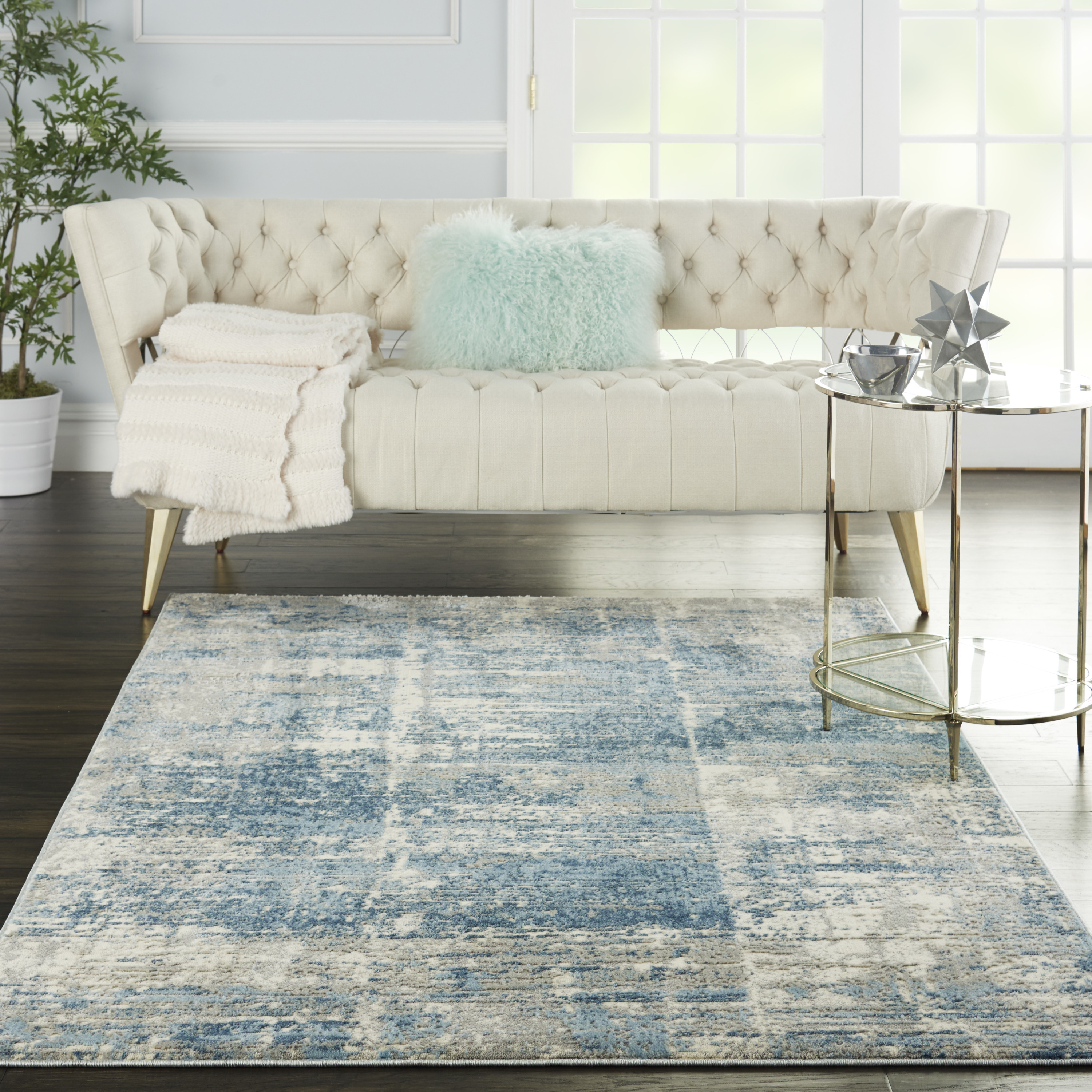 Nourison Solace 5'3" x 7'3" Ivory Grey Blue Modern Indoor Rug