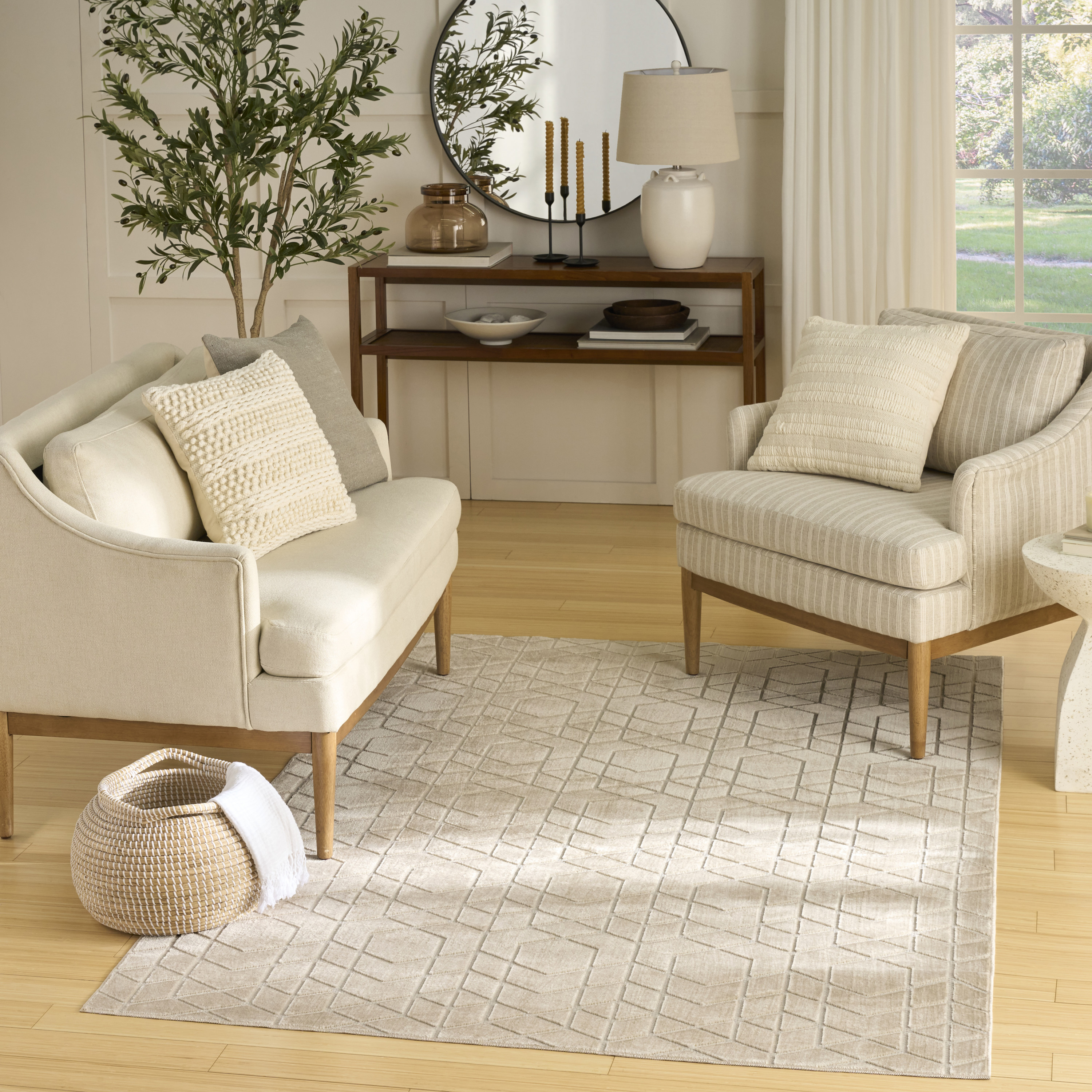 Nourison Washable Charm 4' x 6' Beige Ivory Modern Indoor Rug
