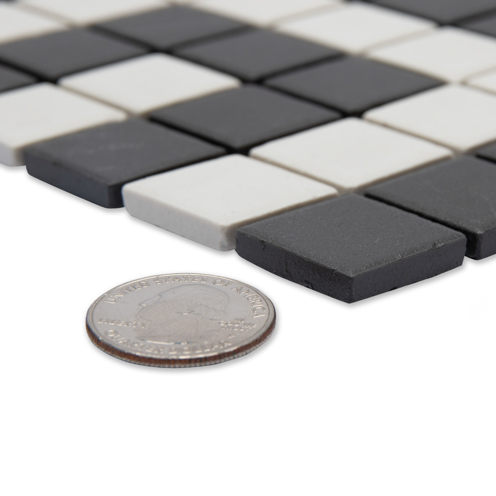 Gotham 1″ Greek T Border Unglazed Black and White 7-3/4 in. x 8-3/4 in. Porcelain Mosaic Tile