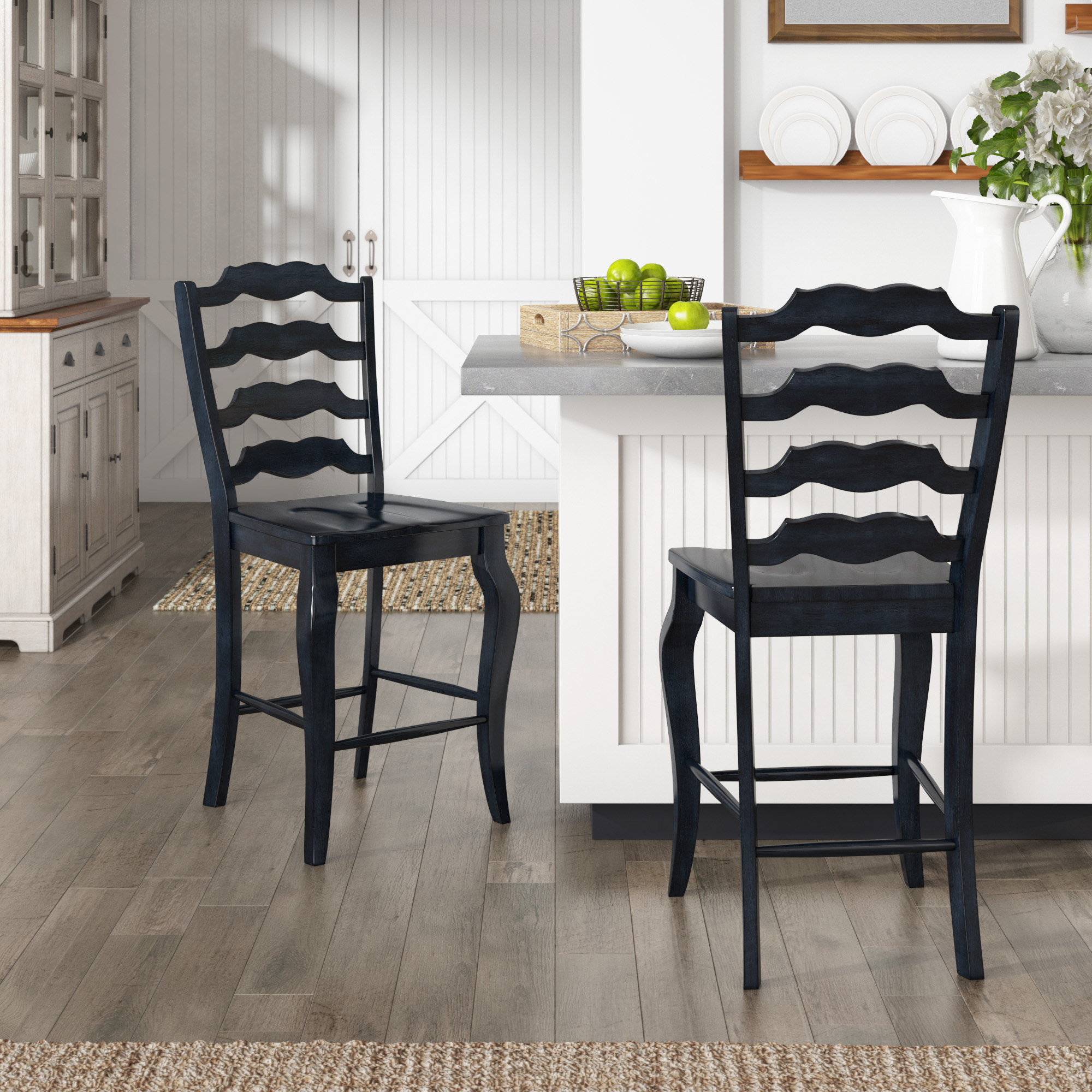 French Ladder Back Wood Counter Height Chairs (Set of 2)