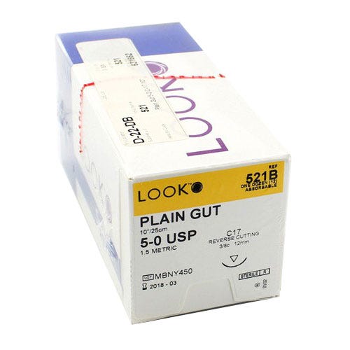 Plain Gut Suture, 5-0, C-17, Reverse Cutting, 10" - 12/Box