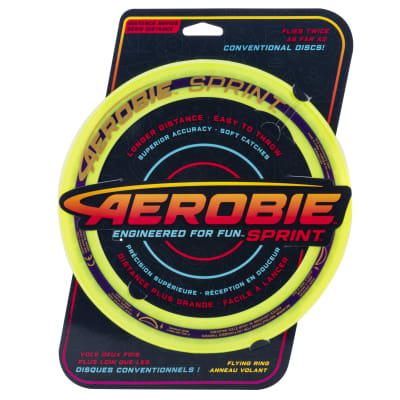 Aerobie Sprint Ring Outdoor Flying Disc, Flying Ring for Kids Parties and Backyard Games, Teen Boys Gift Ideas, Kids Toys for Ages 5 & Up, Yellow, 10”