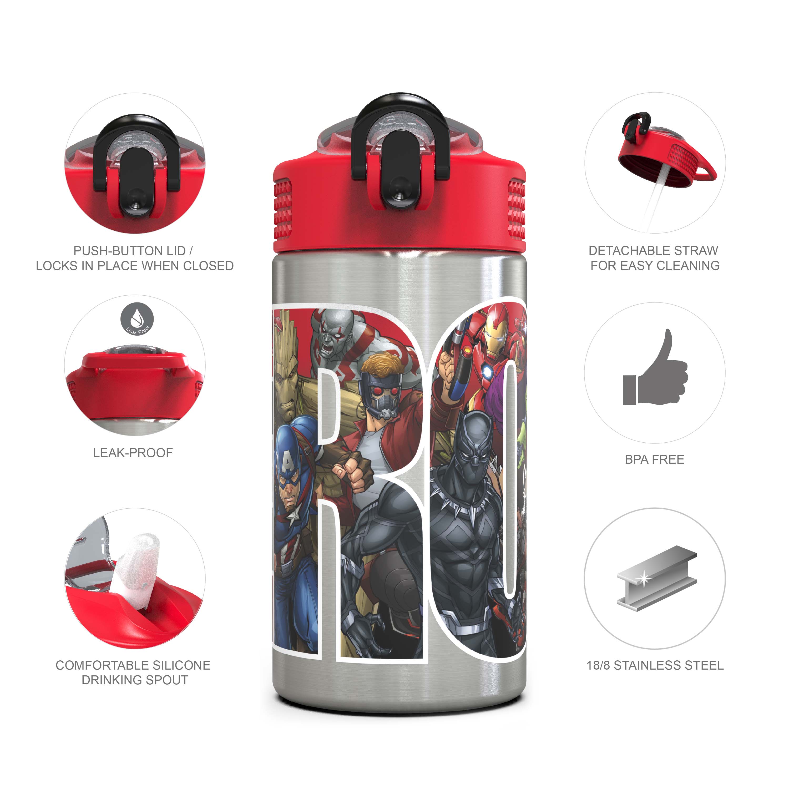 Marvel Comics 15.5 ounce Water Bottle, Black Panther, Captain America, Spider-Man & The Hulk slideshow image 4 Marvel Comics 15.5 ounce Water Bottle, Black Panther, Captain America, Spider-Man & The Hulk slideshow image 4