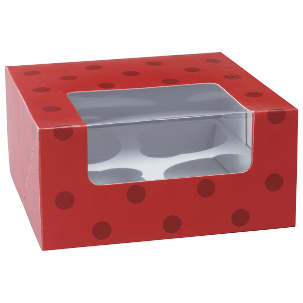 Red with Dots 4 Count Cupcake Cake Box