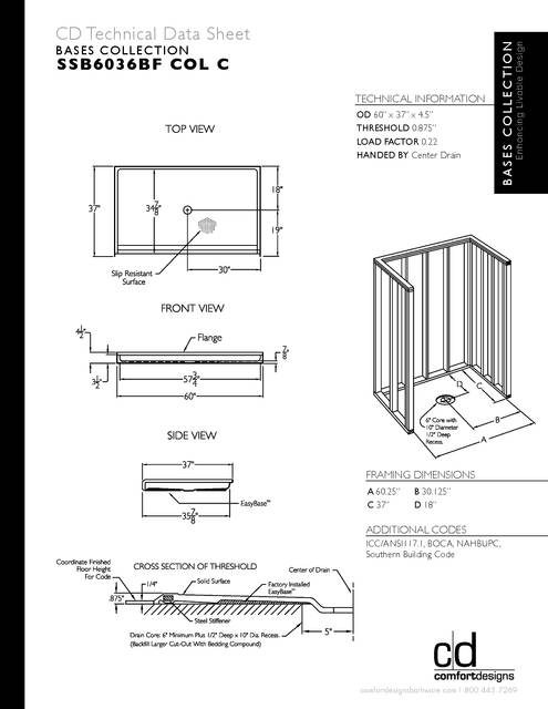 Tech Data Sheet — Cd Shower Base Tech Data Ssb 6036bf Col C