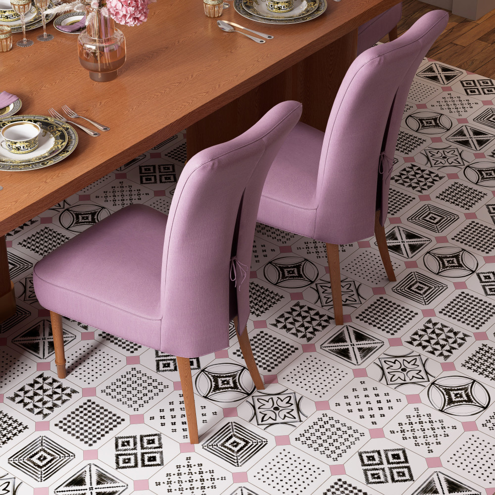 Vaudeville Octagon Deco Sombra with Taco Pink 7-7/8 in. x 7-7/8 in. Porcelain Floor and Wall Tile