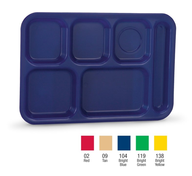 14 ⅜-inch 6-compartment right-handed Traex® polypropylene school tray in red