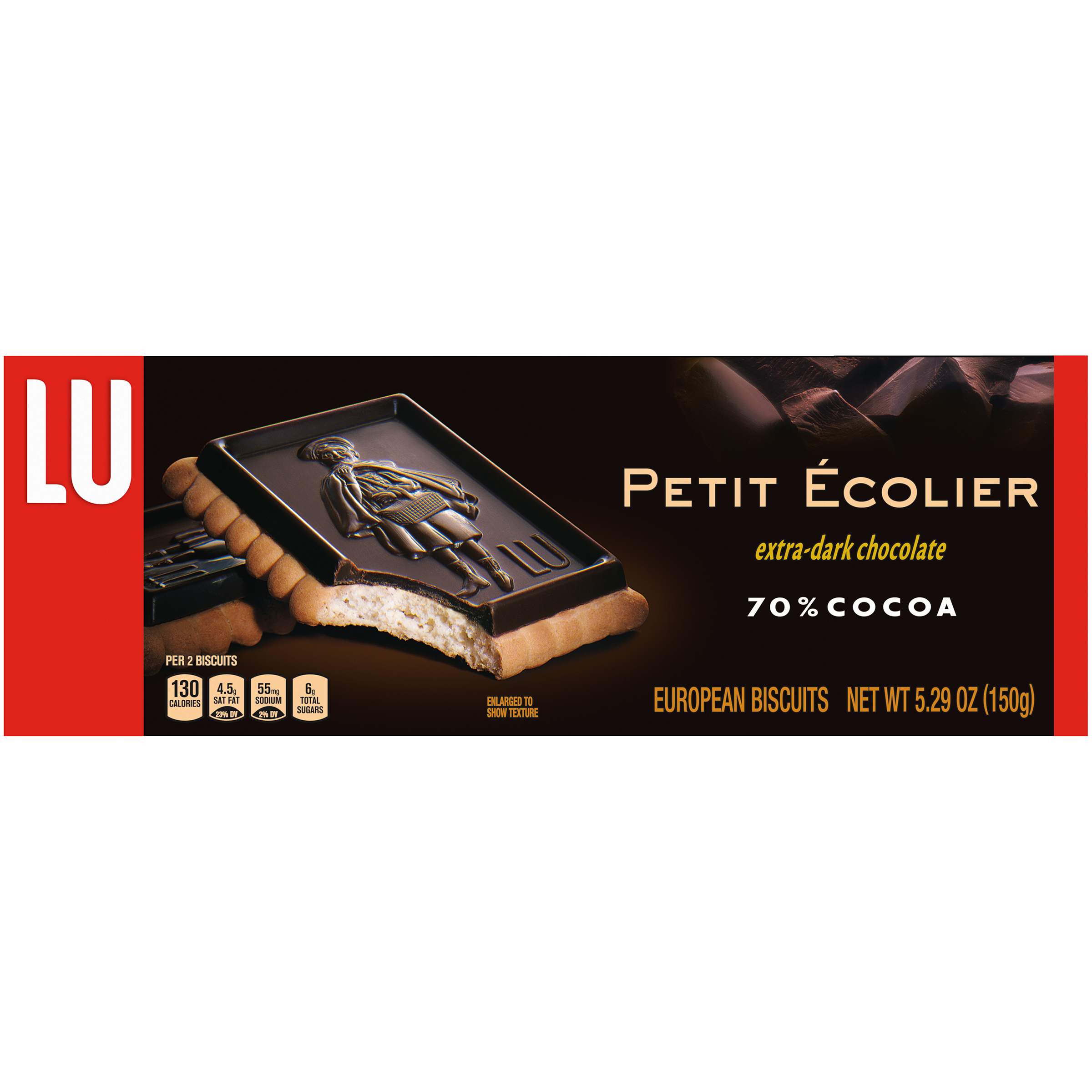 Lu Petit Ecolier European Extra Dark Chocolate Biscuit Cookies, 70% Cocoa, 5.3 oz Box