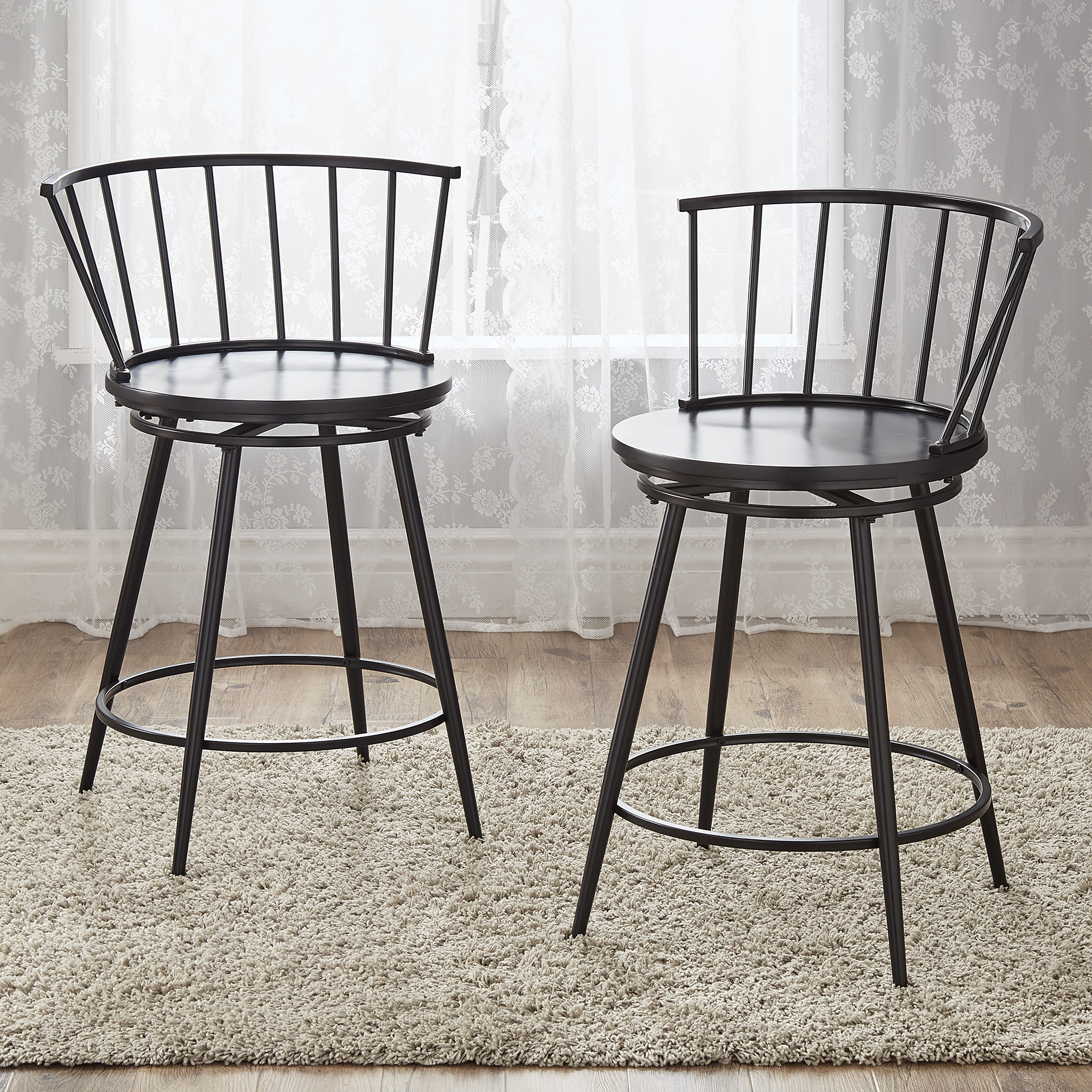 Windsor Swivel Counter Stools with Low Back (Set of 2)