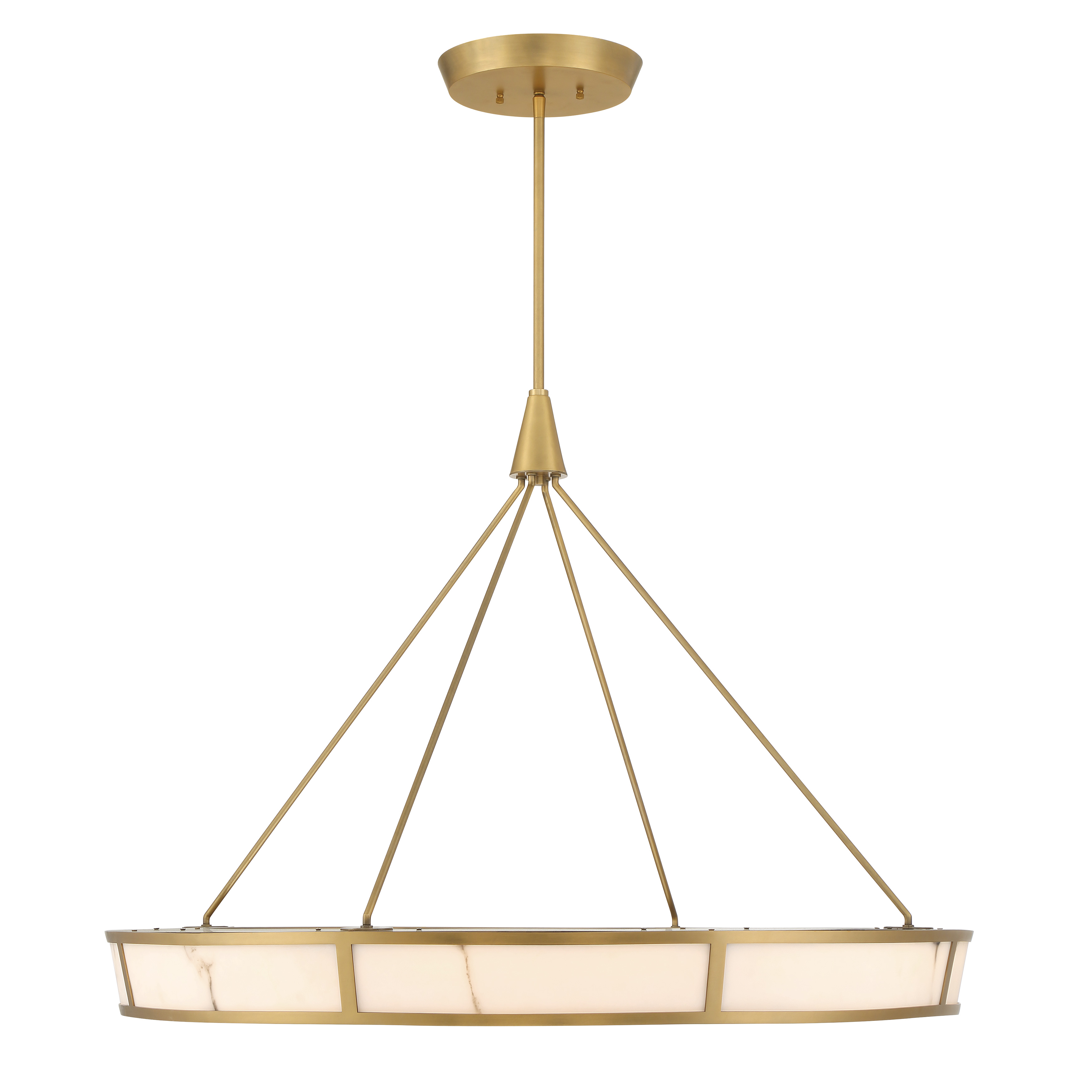 The Velaris 36" LED Pendant combines timeless elegance with modern efficiency. Its Legacy Brass finish and faux alabaster shade create a warm, inviting ambiance perfect for dining spaces and kitchen islands. - alternate view