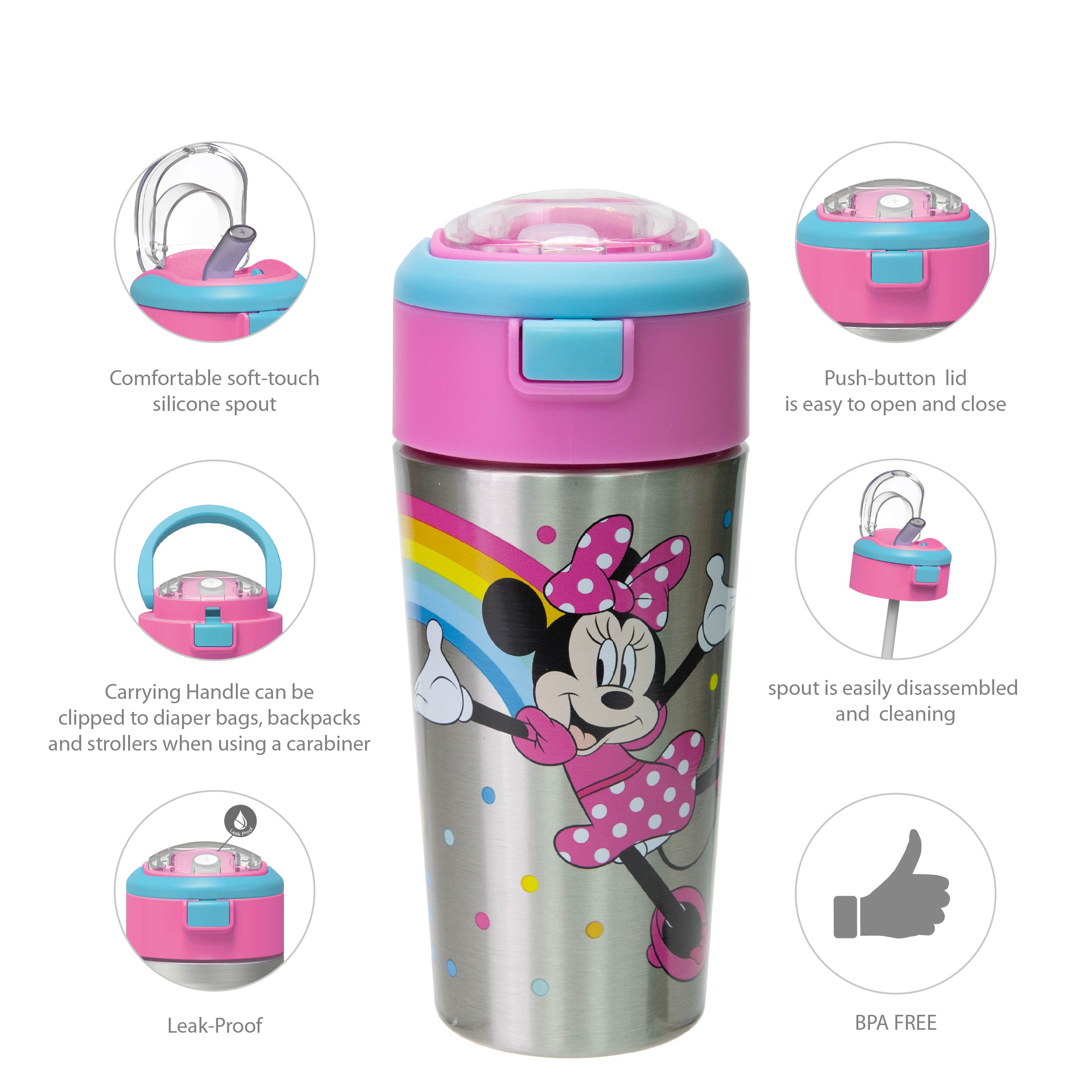 Disney 12 ounce Vacuum Insulated Reusable Stainless Steel Water Bottle, Minnie Mouse slideshow image 11