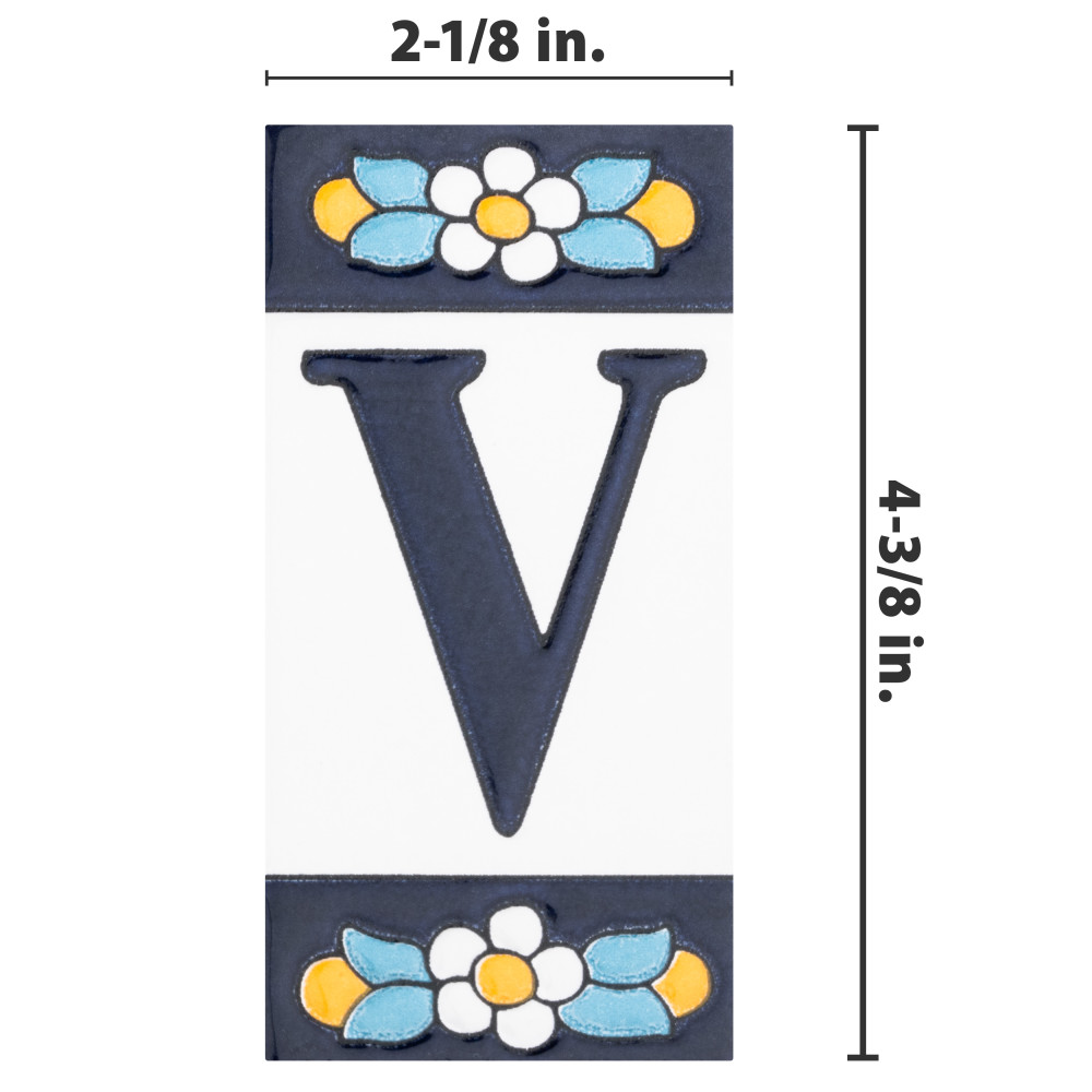 Sevillano Flora Address Letters V 2-1/8 in. x 4-3/8 in. Ceramic Wall Trim