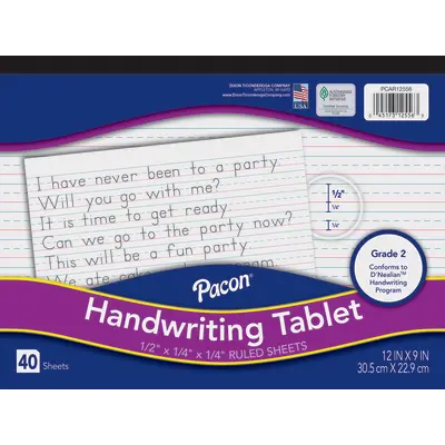 Pacon  Handwriting Tablet, White, 1/2 in x 1/4 in x 1/4 in ruled 12