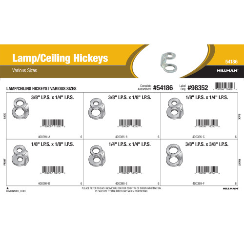 Lamp/Ceiling Hickeys Assortment (Various Sizes)