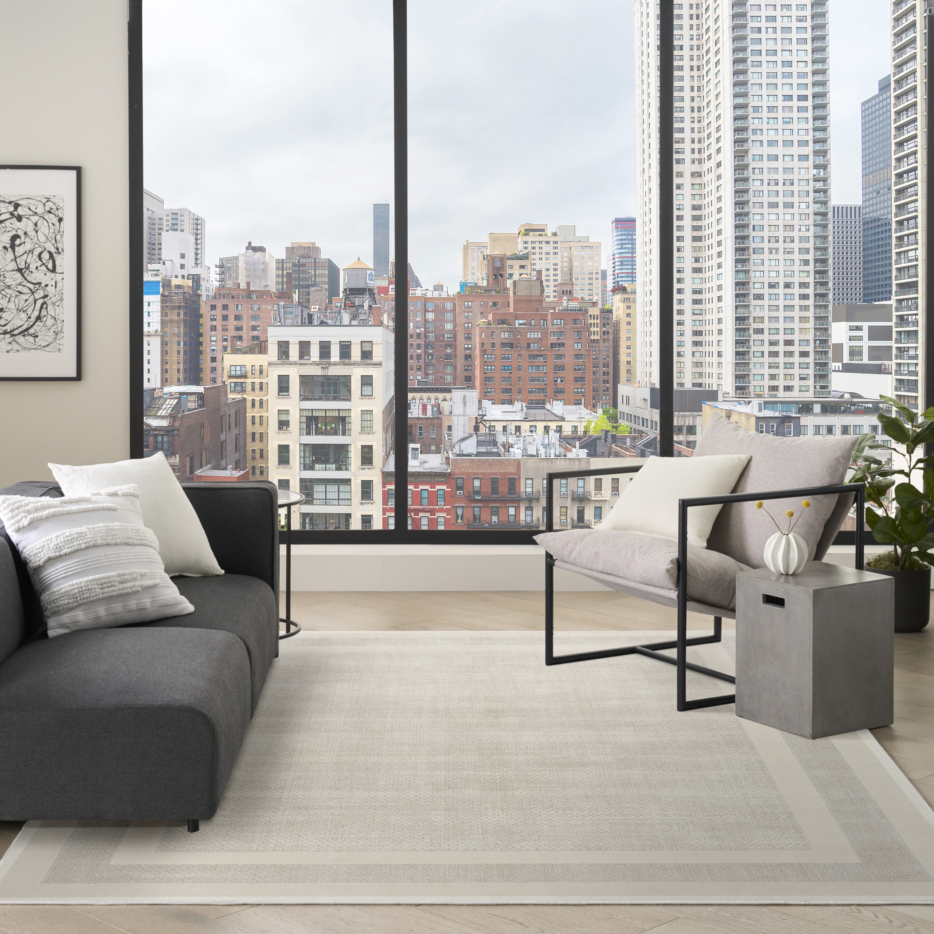 DKNY Grand Street 9' x 12' Ivory Taupe Modern Indoor Rug