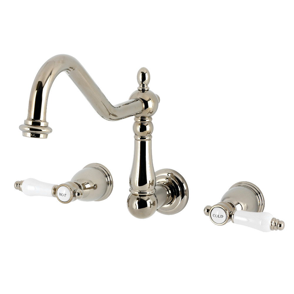 Two-Handle 3-Hole Wall Mount Kitchen Faucet, Polished Nickel with 7 Finish Options