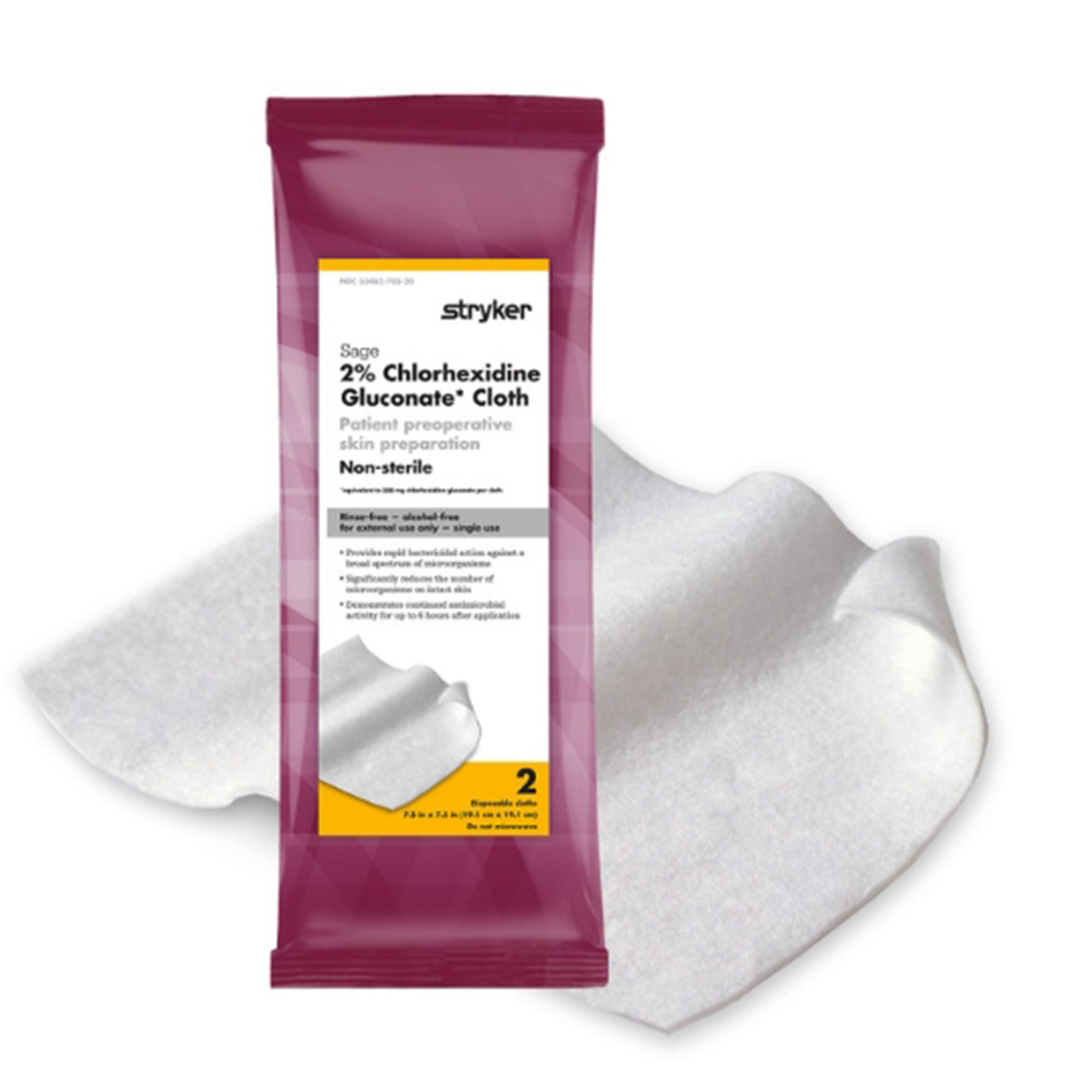 Sage Products CLOTH, PREOP SKIN PREP 2% CHG (2/PK 96PK/CS)