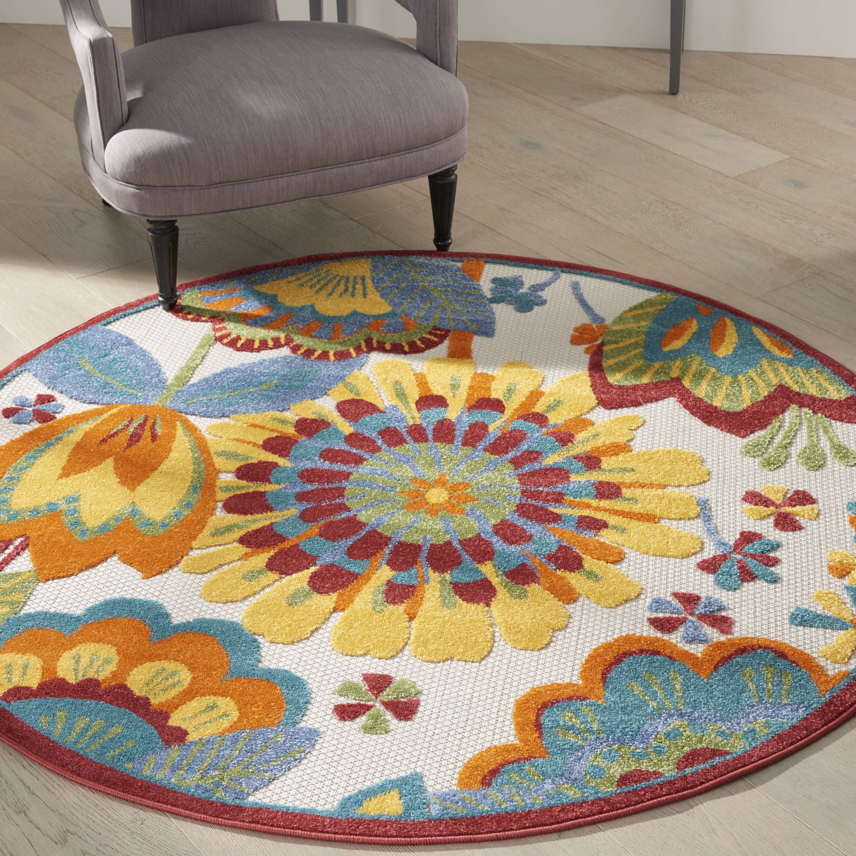 Nourison Aloha 5'3" x Round Multicolor Contemporary Rug