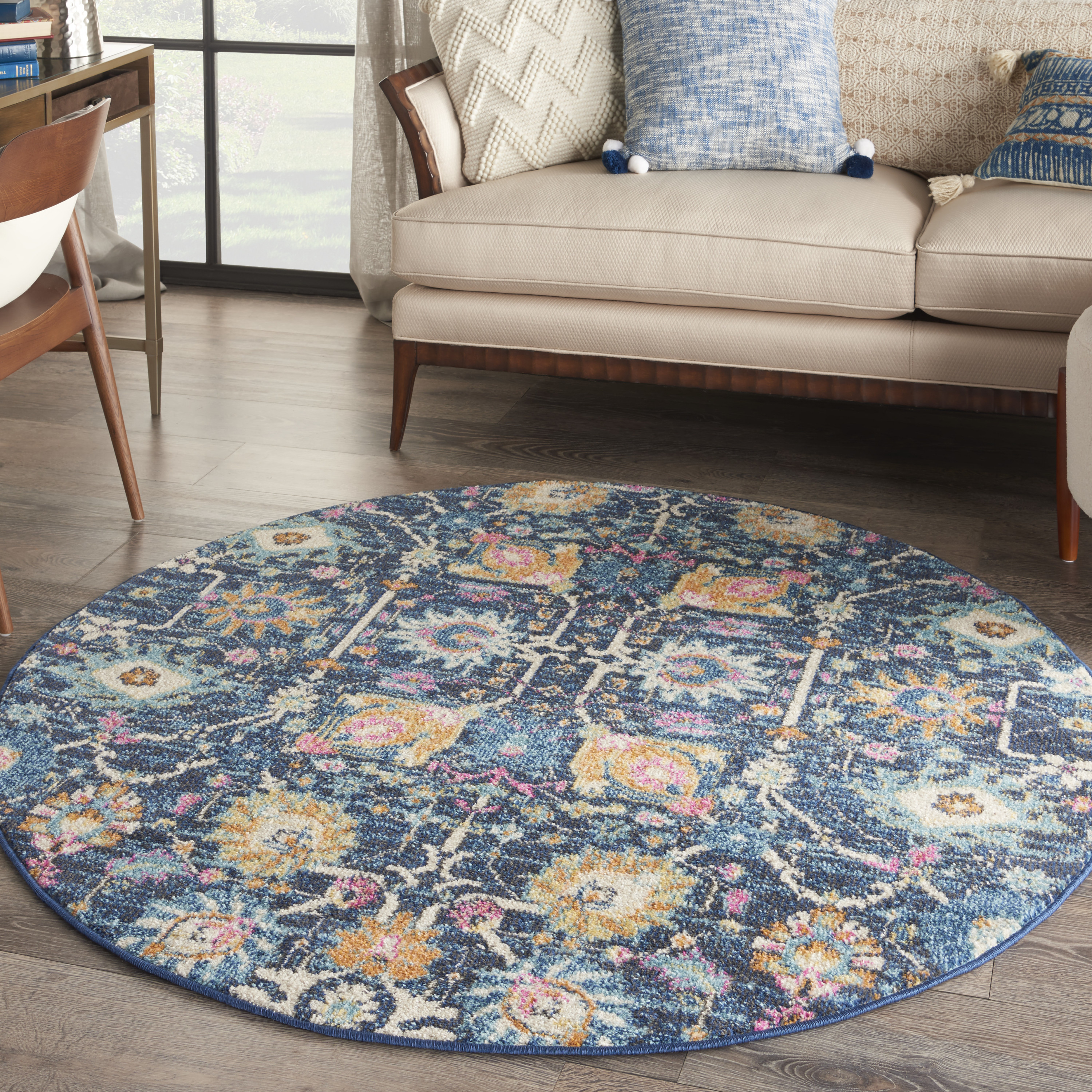 Nourison Passion 5' x Round Navy Bohemian Indoor Rug