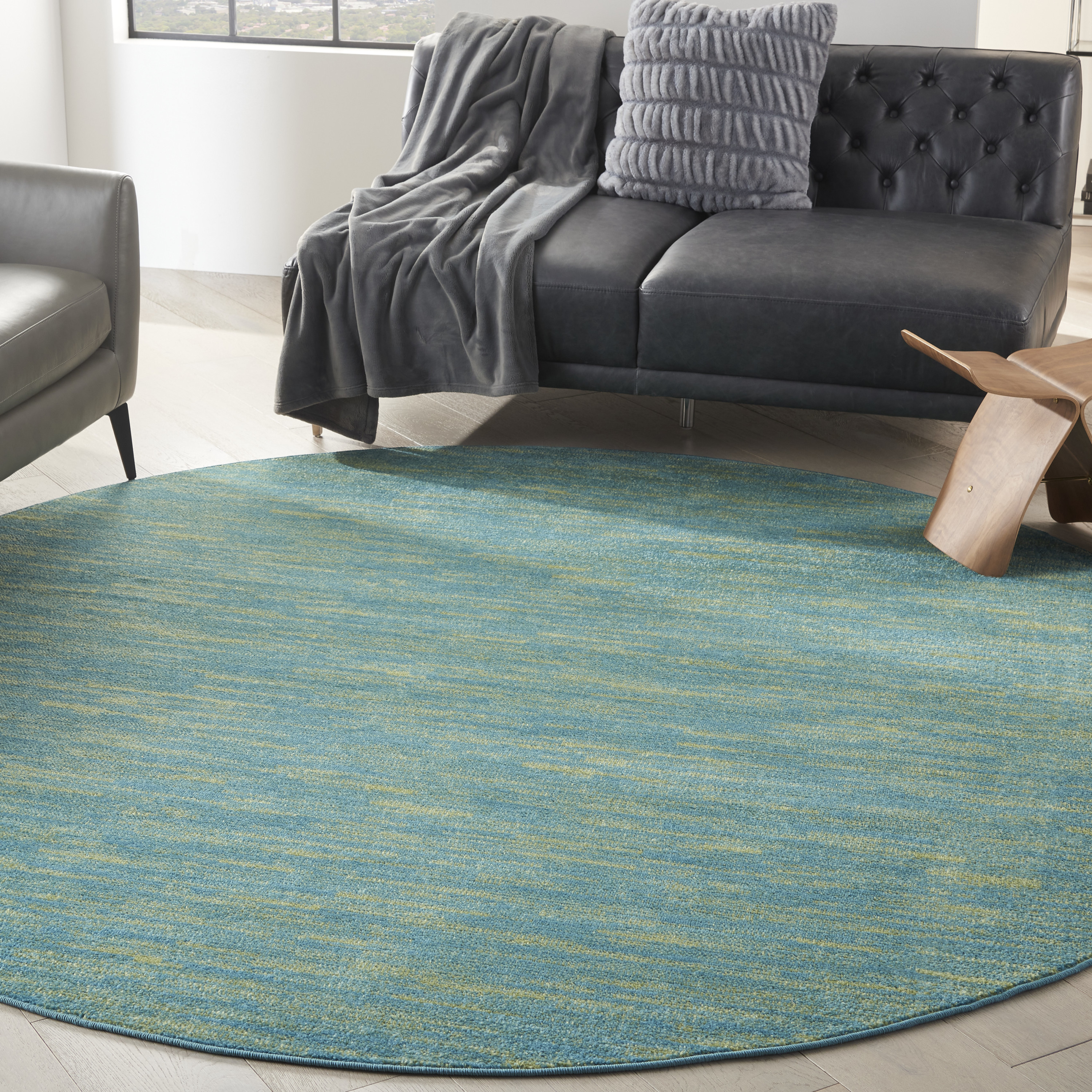 Nourison Nourison Essentials 8' x Round Blue Green Outdoor Rug