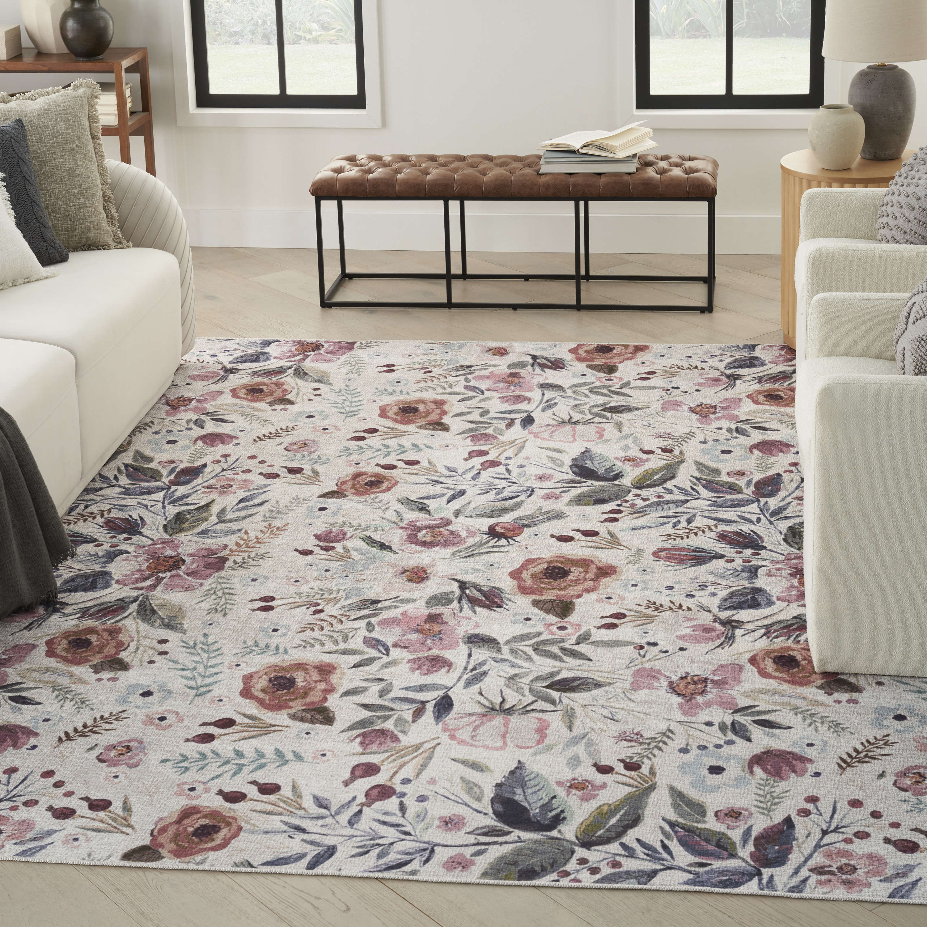 Nourison Nourison Washables 4' x 6' Ivory Pink Vintage Indoor Rug